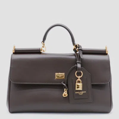 DOLCE & GABBANA DOLCE & GABBANA DARK BROWN LEATHER MY SICILY TOP HANDLE BAG