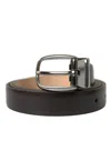 DOLCE & GABBANA DARK BROWN LEATHER SILVER METAL BUCKLE BELT