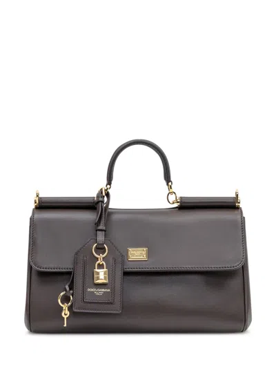 Dolce & Gabbana Dark Brown Sicily Medium Satchel In Purple