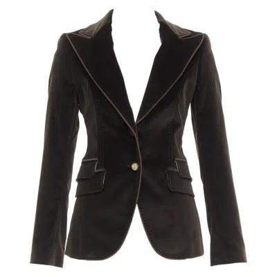 Pre-owned Dolce & Gabbana Dolce Gabbana Dark Brown Velvet Rope Pip Peak Lapel Le Smoking Blazer It38 Xs