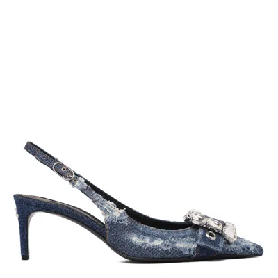 Dolce & Gabbana Dark Cobalt Cotton Sandals In Gray