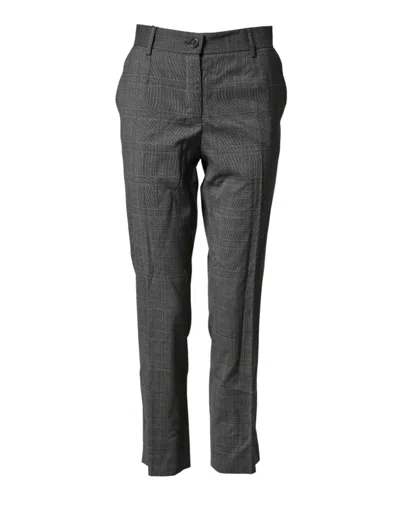 Dolce & Gabbana Dark Gray Check Tartan Virginwool Dress Pants In Black