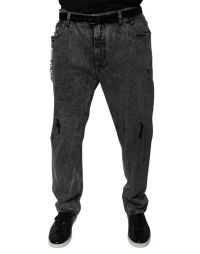 Dolce & Gabbana Dark Gray Cotton Skinny Denim Jeans In Black