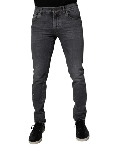 Pre-owned Dolce & Gabbana Dark Gray Cotton Stretch Skinny Denim Men's Jeans () In White