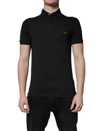 Dolce & Gabbana Dark Gray Logo Plaque Cotton Men Polo Shirt T-shirt In Black