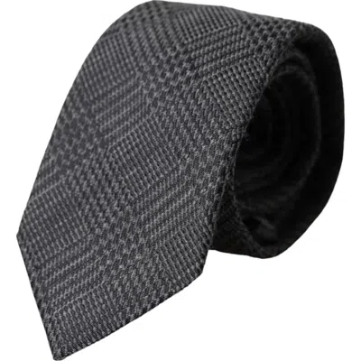 Dolce & Gabbana Dark Gray Plaid Patterned Silk Adjustable Men Tie In Black