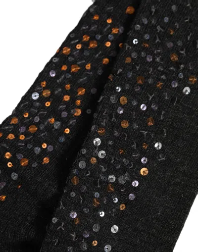 Dolce & Gabbana Dark Gray Sequined Wool Knee High Accessory Socks