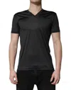Dolce & Gabbana Dark Gray Silk V-neck Short Sleeves T-shirt In Black