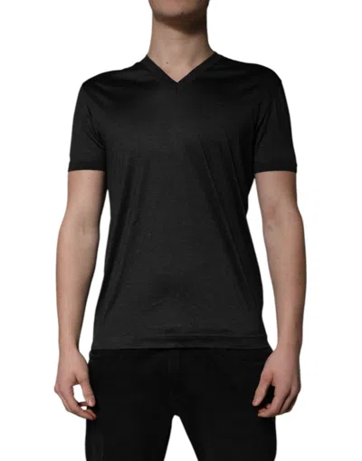 Pre-owned Dolce & Gabbana Dark Gray Silk V-neck Short Sleeves Men's T-shirt ()