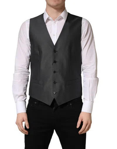 Dolce & Gabbana Dark Gray Single Breasted Men Waistcoat Vest In Black
