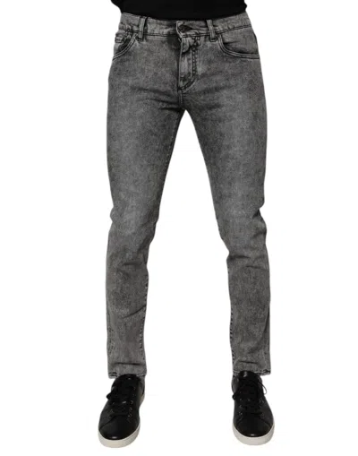 Dolce & Gabbana Dark Gray Washed Cotton Slim Fit Denim Jeans In Grey