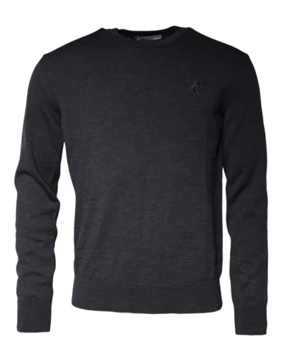 Dolce & Gabbana Dark Gray Wool Crew Neck Pullover Sweater In Black