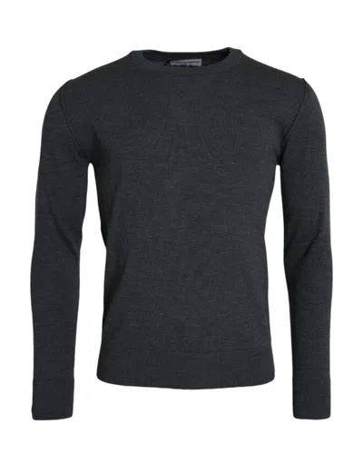 DOLCE & GABBANA DARK GRAY WOOL CREW NECK PULLOVER SWEATER