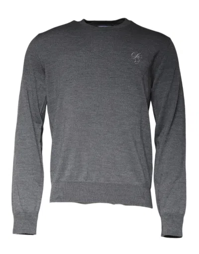 DOLCE & GABBANA DARK GRAY WOOL CREW NECK PULLOVER SWEATER