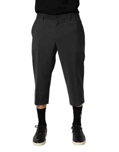 Dolce & Gabbana Dark Gray Wool Cropped Chino Trouser Pants In Black