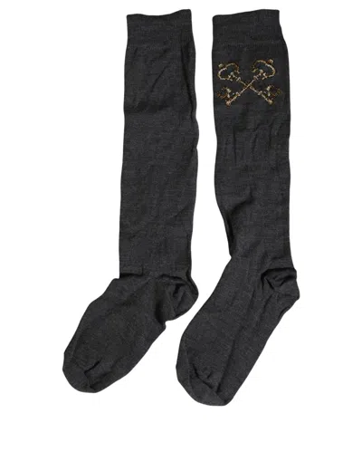 Dolce & Gabbana Dark Gray Wool Over The Calf Knee High Accessory Socks
