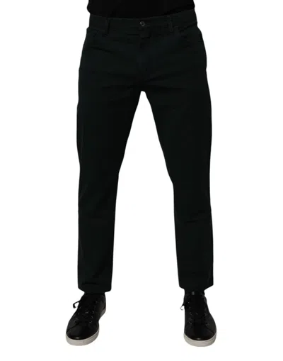 Dolce & Gabbana Dark Green Cotton Loose Skinny Men Denim Jeans In Black