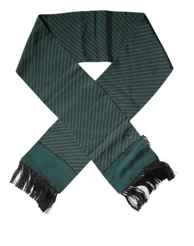 DOLCE & GABBANA DOLCE & GABBANA DARK GREEN FANTASY FRINGES NECK WRAP MEN'S SCARF