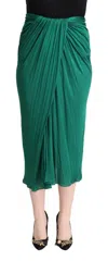 Dolce & Gabbana Dark Green High Waist Midi Pencil Cut Pleated Skirt In Green