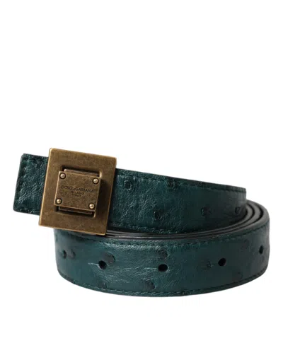 Dolce & Gabbana Leather With Metal Logo Buckle Belt In Green