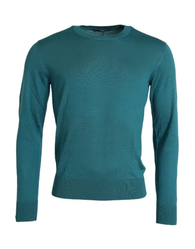 Pre-owned Dolce & Gabbana Dark Green Silk Crew Neck Pullover Men's Sweater ()