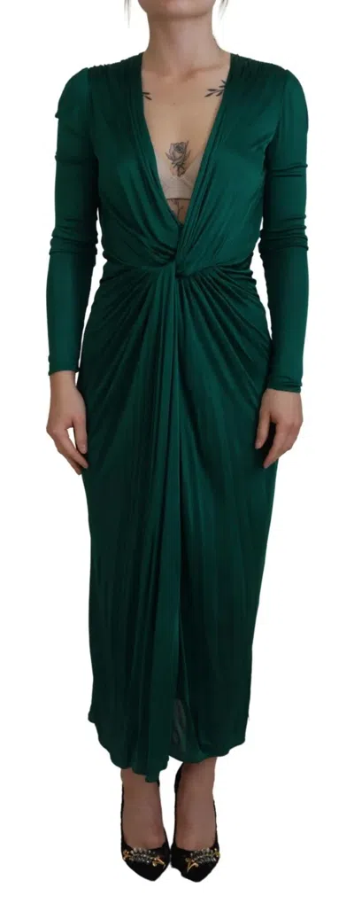 Pre-owned Dolce & Gabbana Dark Green Viscose Long Sleeve Midi Women's Dress ()