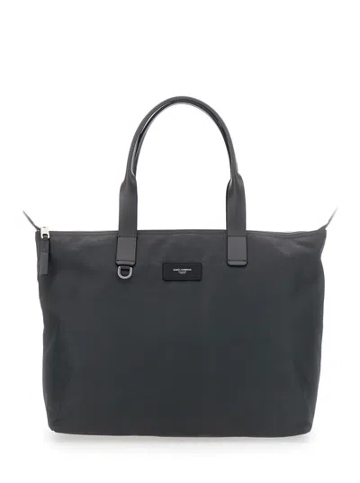Dolce & Gabbana Dark Grey Logo-plaque Tote In Gray