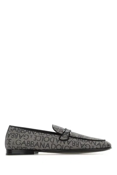 DOLCE & GABBANA DARK GREY PRINTED JACQUARD LOAFERS