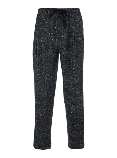 Dolce & Gabbana Men Dark Grey Trousers With Elasticated Waist With Drawstring In Wool Blend Man In Black