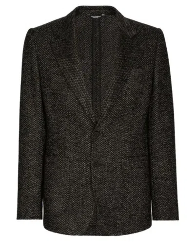 DOLCE & GABBANA DARK GREY TWEED SINGLE BREASTED JACKET