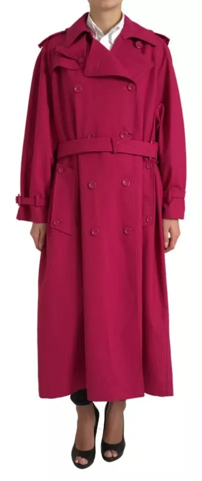 Pre-owned Dolce & Gabbana Dark Pink Double Breasted Trench Coat Women's Jacket ()