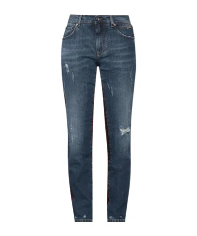 Dolce & Gabbana Dark Plaid Straight-leg Jeans In Blue