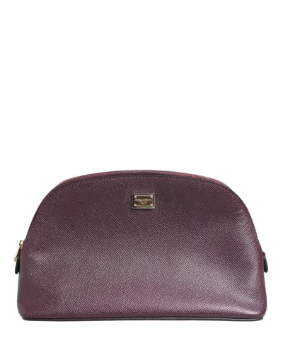 Dolce & Gabbana Dark Purple Leather Dg Logo Zip Around Hand Purse Wallet