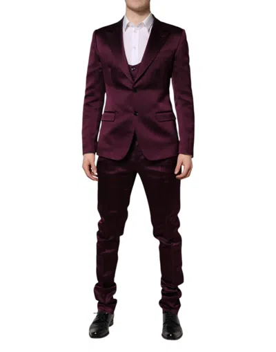 DOLCE & GABBANA DOLCE & GABBANA DARK PURPLE SILK 3PIECE SINGLE BREASTED MEN'S SUIT