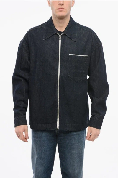 Dolce & Gabbana Dark Washed Denim Jacket With Front Zip In Blue