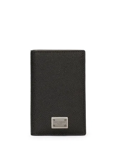 Dolce & Gabbana Dauphine-print Calfskin Bifold Card Holder In Black