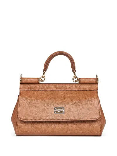 Dolce & Gabbana Dauphine Calf Leather Top Handle Bag In Brown