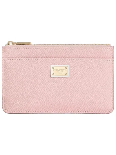 Dolce & Gabbana Dauphine Calfskin Card Holder In Nude Pink