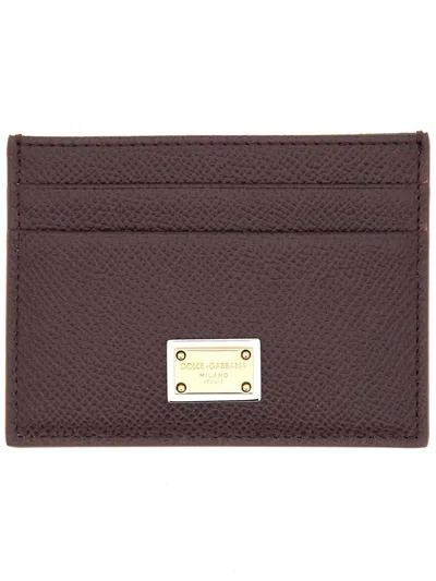 Dolce & Gabbana Dauphine Calfskin Card Holder With Branded Plate In Red