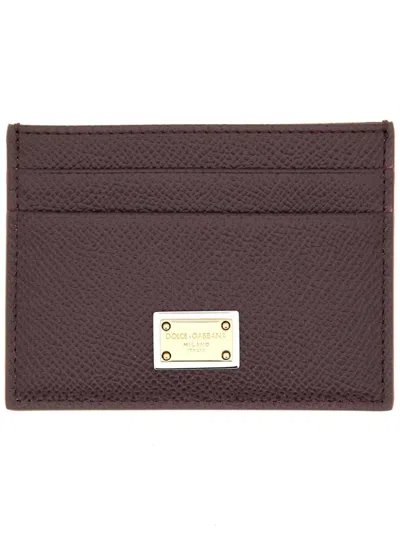 Dolce & Gabbana Dauphine Calfskin Card Holder With Branded Plate In Purple