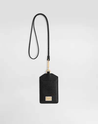 Dolce & Gabbana Dauphine Calfskin Keychain With Plate In Black