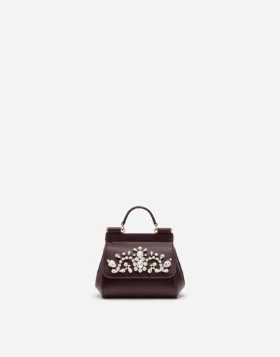 Dolce & Gabbana Dauphine Calfskin Sicily Mini Bag With Rhinestone Embellishement In Purple
