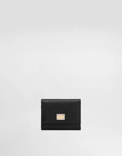 Dolce & Gabbana Dauphine Calfskin Wallet With Dg Logo In Black