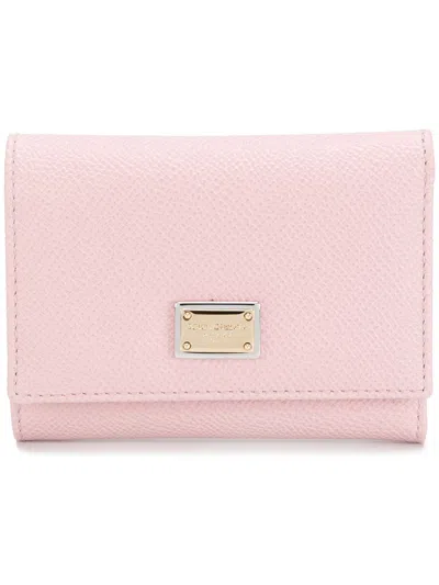 Dolce & Gabbana Dauphine Calfskin Wallet With Branded Tag In Pink