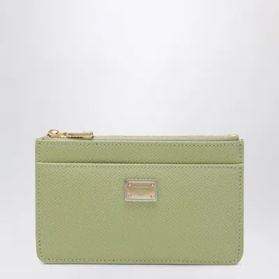 Dolce & Gabbana Dauphine Calfskin Zip Card Holder In Sage In Green
