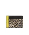 Dolce & Gabbana Leopard Print Card Holder With Logo Plaque And Yellow Accent In Black