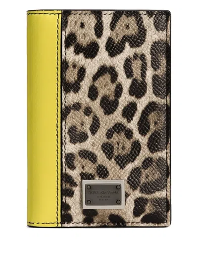 Dolce & Gabbana Saffiano Leather Passport Holder With Clored Leather Inserts In Print