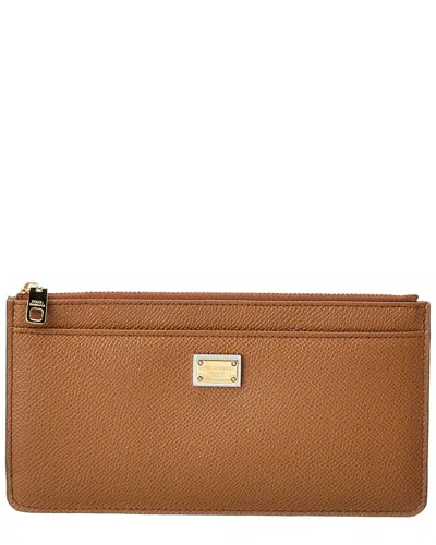 Dolce & Gabbana Dauphine Leather Card Case In Brown