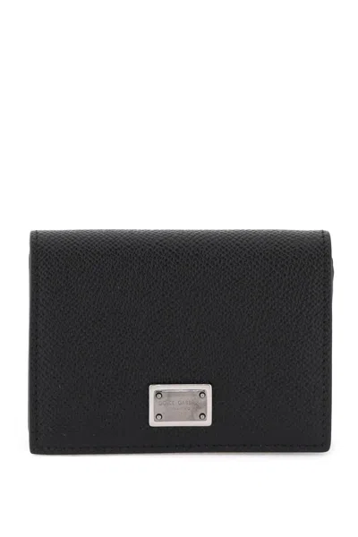 Dolce & Gabbana Black Leather Dauphine Card Holder In Canna Di Fucile