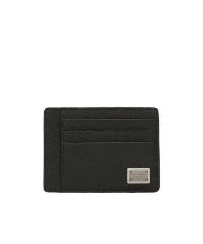 Dolce & Gabbana Dauphine Leather Card Holder In Black